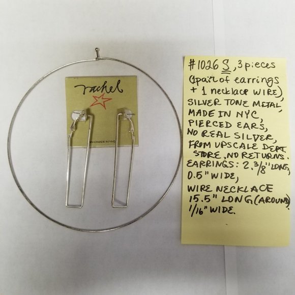 ✅#1026S Rachel NYC RARE Elegant Gorgeous Silver Bar Earrings & Wire Necklace - Picture 4 of 15